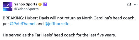 休伯特·戴维斯五年执教生涯终结 北卡惨败止步